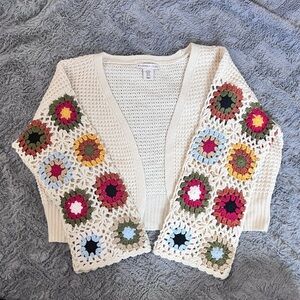 Sincerely Jules Cream Cardigan with Colorful Crochet Accents